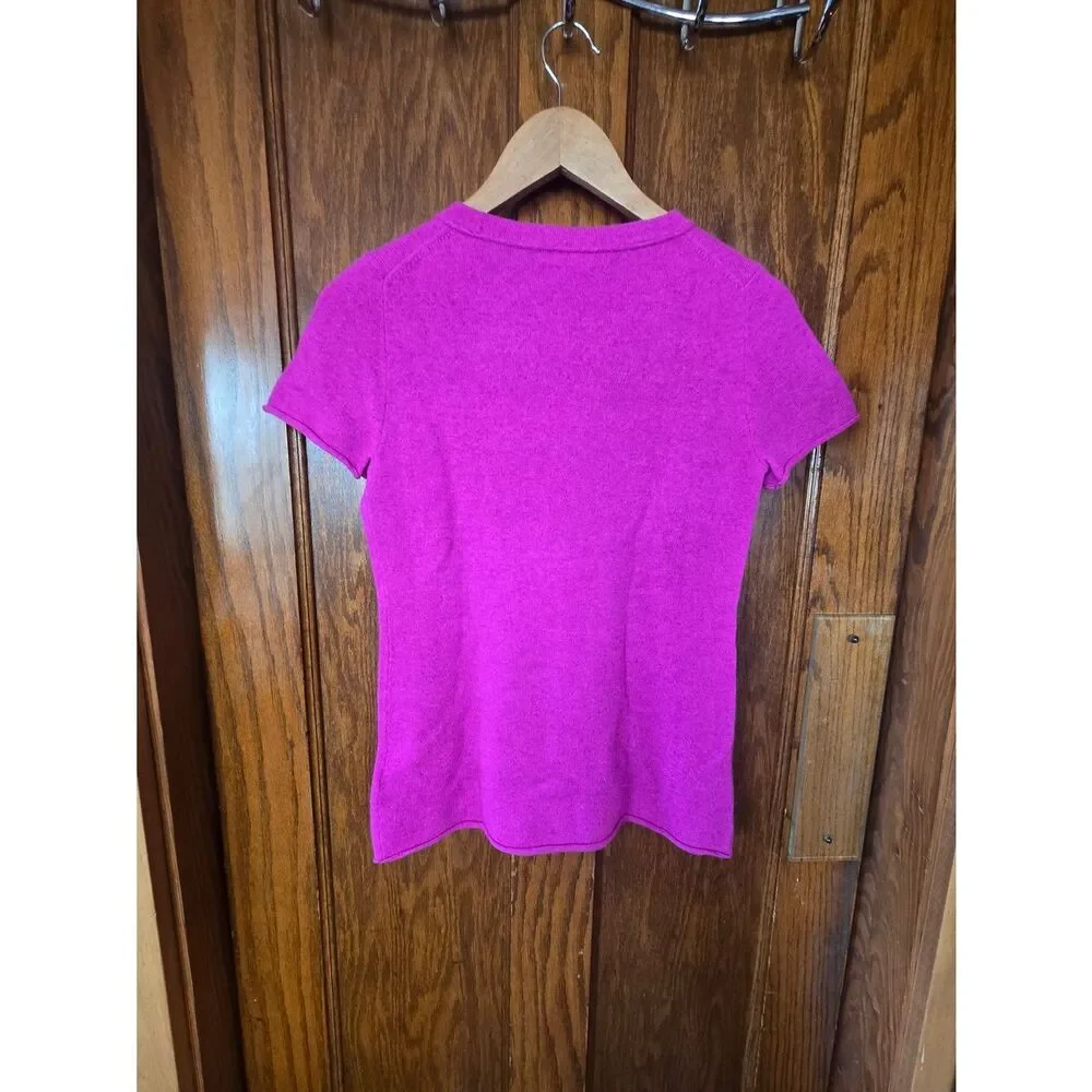 J. Crew Cashmere Short-Sleeve Crewneck Sweater - Fuchsia